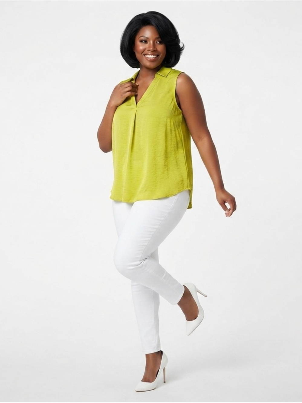 Alex & Lili Lime Green Sleeveless V-Neck Blouse Size 3X NWT